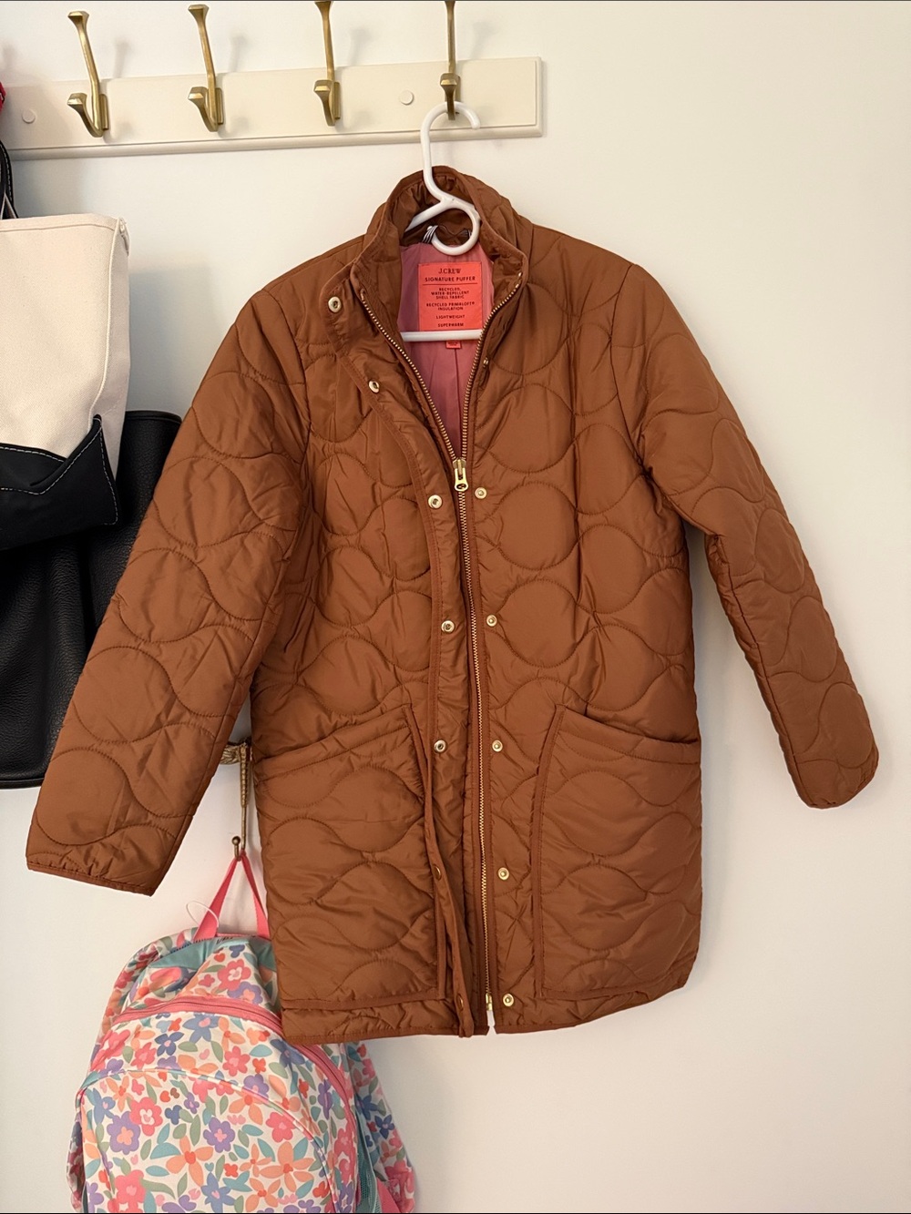 Quilted Long Puffer Coat - Brown